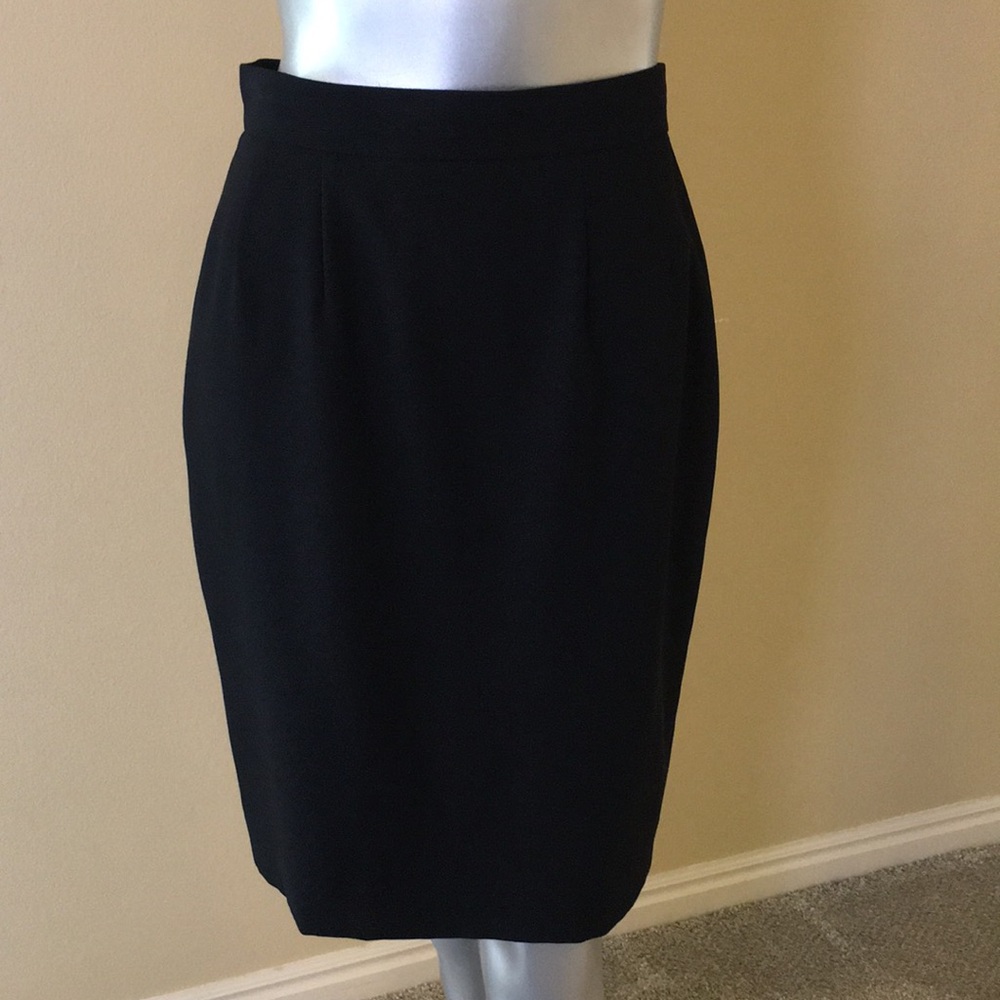 Vintage Solid Black Crepe Office Skirt